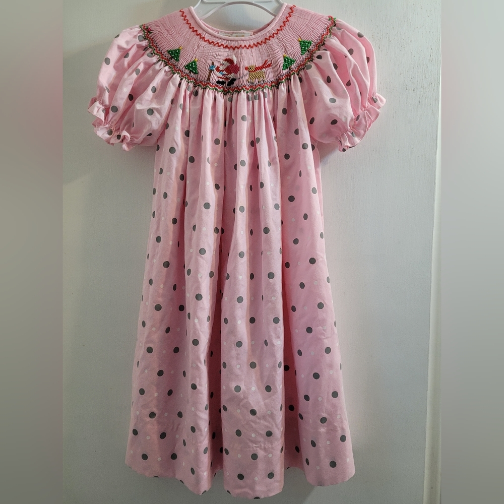 Christmas smocked dress, size 4.
